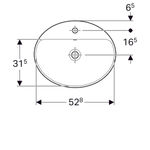 Lavabo empotrado serie Geberit VariForm, ovalado, con orificio para el grifo: B1=47.8cm, Toma de grifo=Centro,